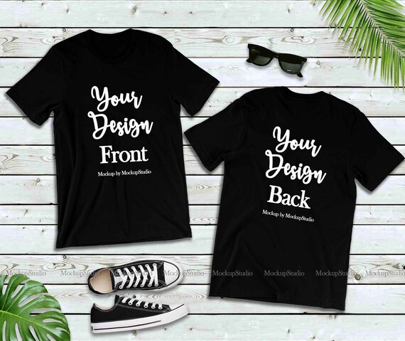 Download Black Front Back Tshirt Mockup Double Side Blank Bella Etsy