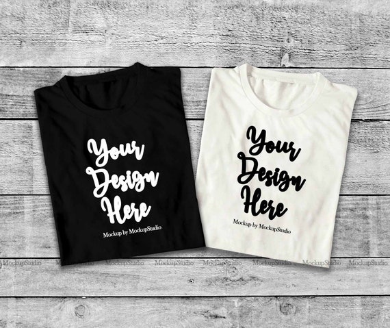 Download Two Folded Tshirts Mockup Black And White Double Top View Etsy