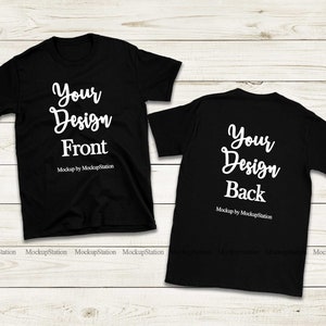 Front & Back Tshirt Mockup, Black Shirt Mock Up, Unisex Women Double Side Tee Display