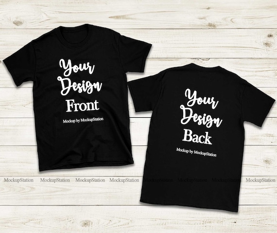Download Front Back Black Tshirt Mockup Gildan 64000 Shirt Mock Up Etsy
