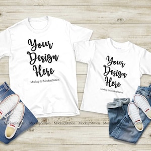 Matching Family Two White T-Shirts Mockup, Mommy And Me Tshirt  Mock Up