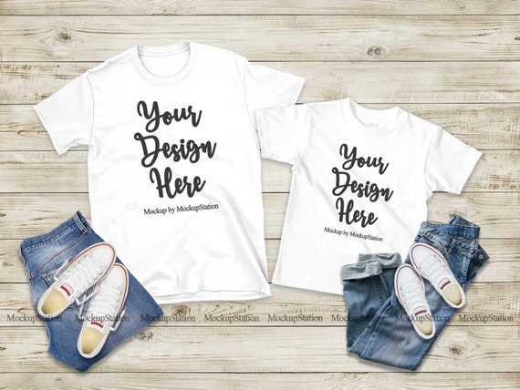 Download Matching Family Two White T Shirts Mockup Gildan 64000 Mommy Etsy