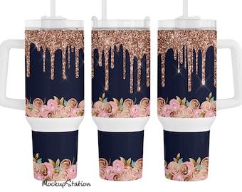 Bloemenglitter Stanley 40 oz bekerverpakking | Sublimatieontwerp (digitale download)