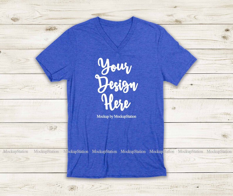 Heather Royal Blue V-Neck Shirt Mockup Unisex Women T-Shirt | Etsy