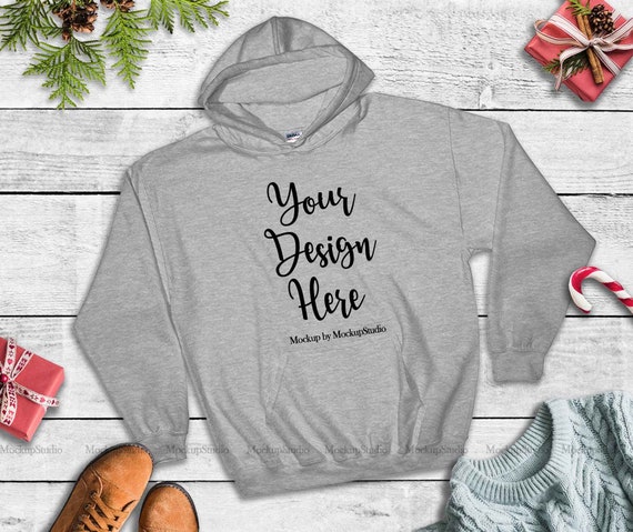 Download Sport Grey Christmas Hoodie Mock Up Gildan 18500 Blank Hooded Etsy