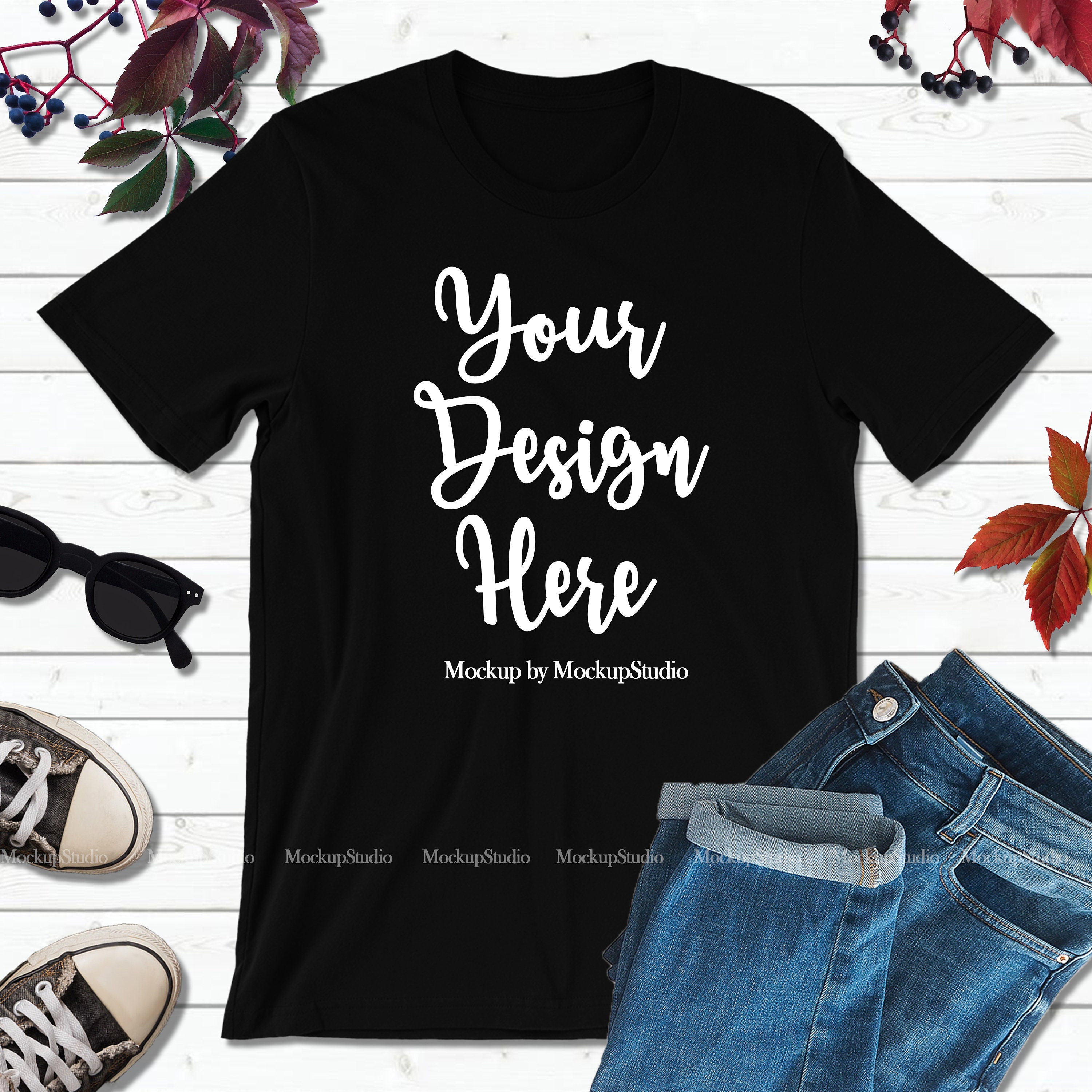 Download Fall Bella Canvas 3001 Black Unisex Women T Shirt Mock Up Etsy
