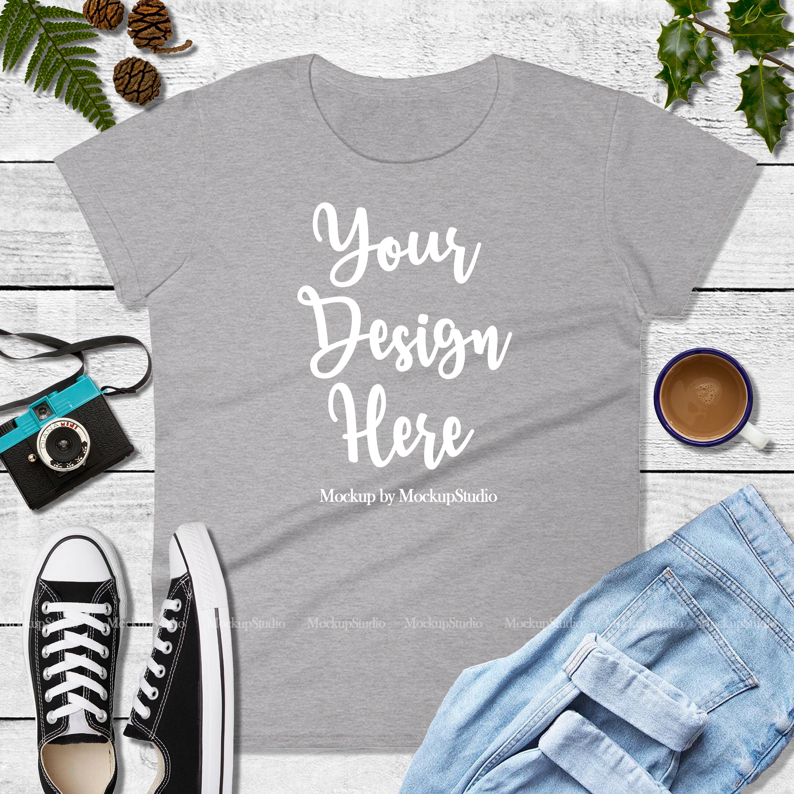 Download Fall Shirt Mockup Autumn Heather Grey Anvil 880 Tshirt Mock | Etsy