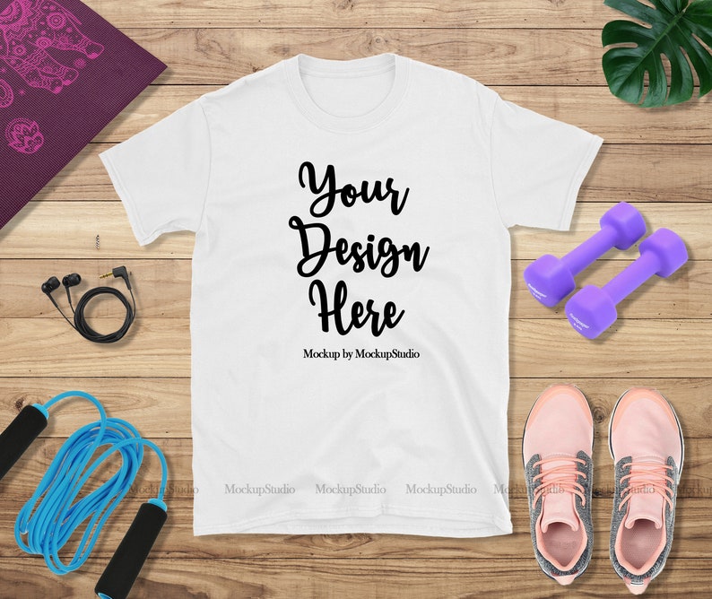 Download Gym Tshirt Mockup White Gildan 64000 Blank Tshirt Flat Lay ...