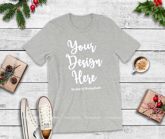Christmas Bella Canvas 3001 Gray Tshirt Mockup Winter Holiday Etsy