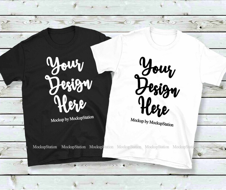 Download Double Black White T-Shirts Mockup Gildan 64000 Group ...