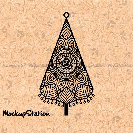 Download Christmas Tree Floral Mandala Svg Zentangle Boho Winter Decor Etsy