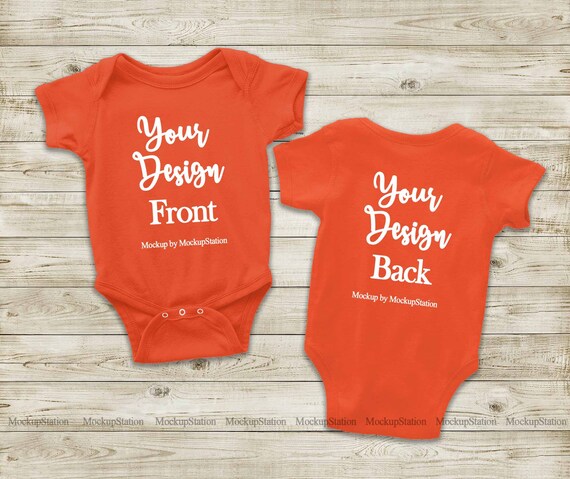 Baby Front Back Orange Bodysuit Mockup Unisex Toddler Etsy