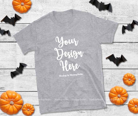Halloween Grey T Shirt Mockup Gildan 64000 Shirt Flat Lay Etsy