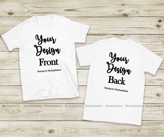 Download Front Back White Tshirt Mockup Gildan 64000 Shirt Mock Up Etsy