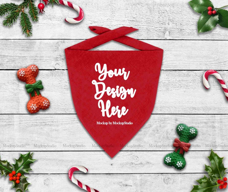 Download Christmas Red Dog Bandana Mock Up Pet Scarf Flat Lay ...