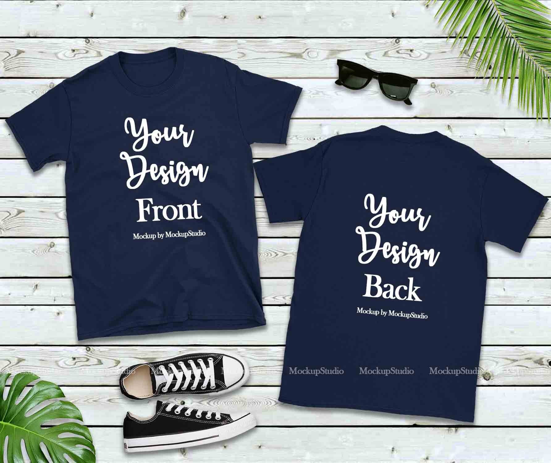 Download Front & Back Blank Tshirt Mockup Navy Shirt Mock Up Double ...