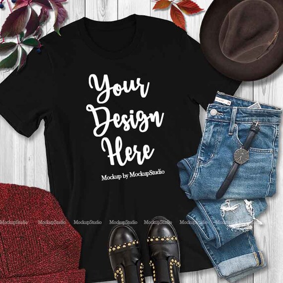 Fall T Shirt Mock Up Bella Canvas 3001 Black Unisex Women Etsy
