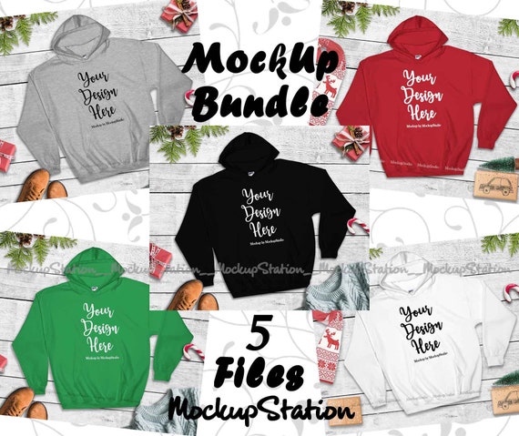 Christmas Hoodie Mockup Bundle, Gildan 18500, 5 Colors (Digital Download)