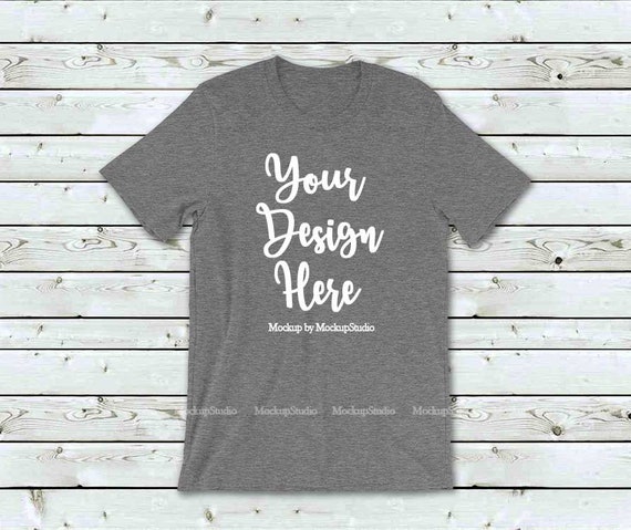 Deep Heather Grey T Shirt Mock Up Wood Background Bella Etsy