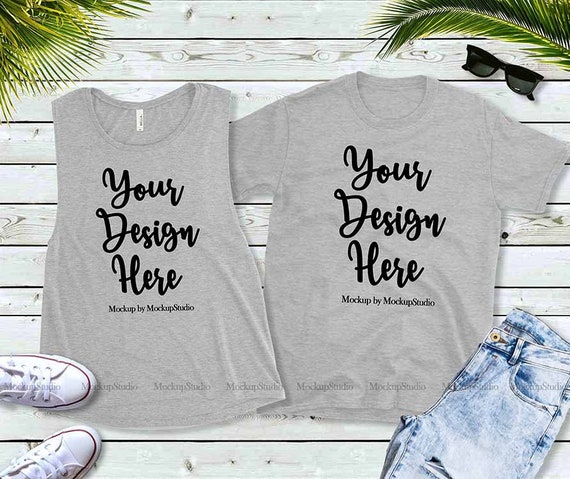Grey Shirt Gray Tank Top Duo Mockup Double Gildan 64000 Women Etsy