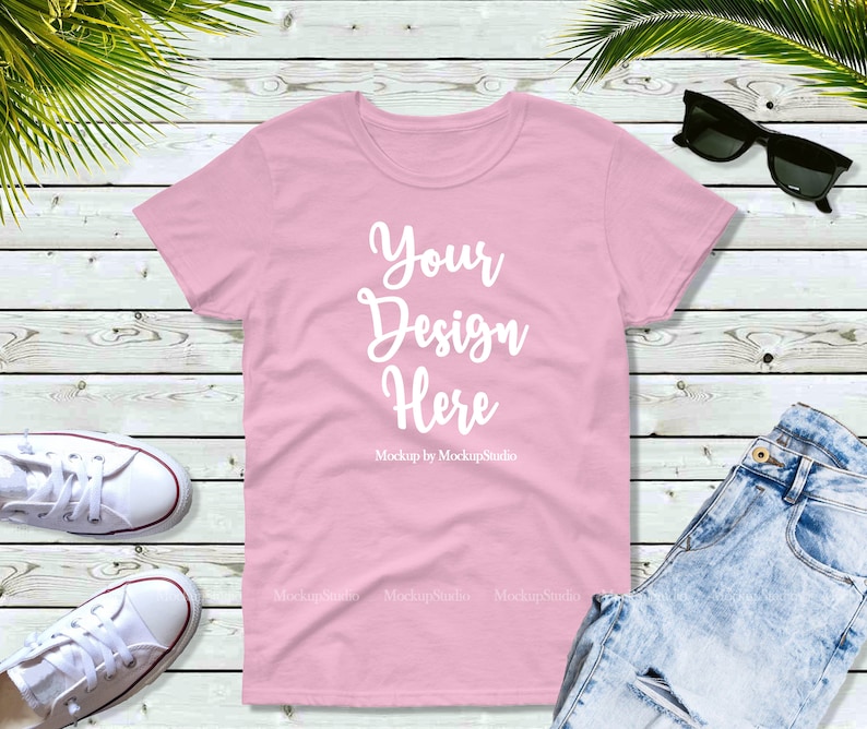 Download Light Pink T-Shirt Mockup Gildan 5000 Tshirt Flat Lay ...