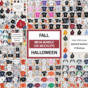 Fall Tshirt Mockup Bundle, 230 Autumn Halloween Shirt Hoodie Sweatshirt Baby Matching Family Mommy and Me Mock Up Flat Lay