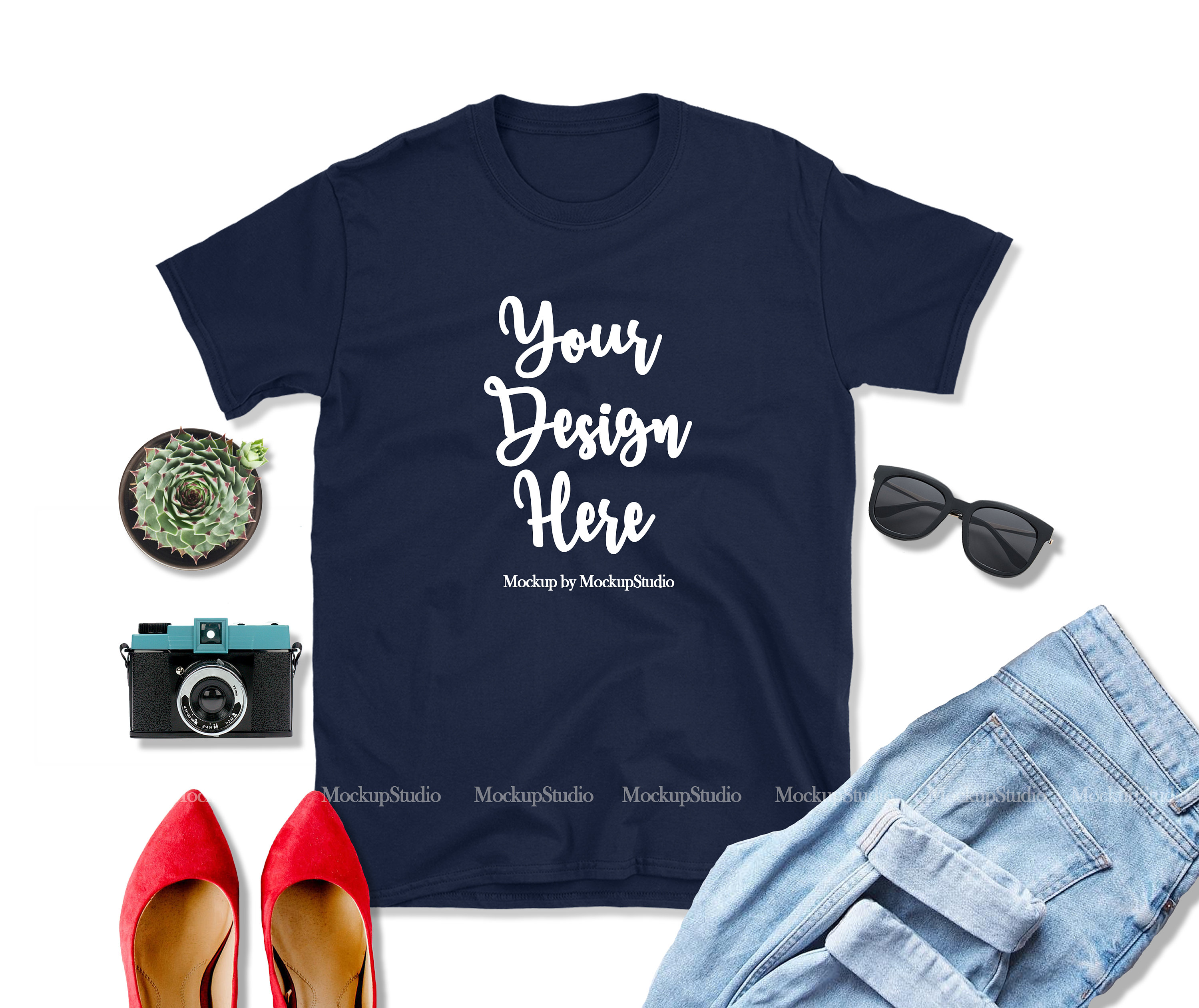 Navy Tshirt Mockup Gildan 64000 Unisex Women Shirt Mock Up ...