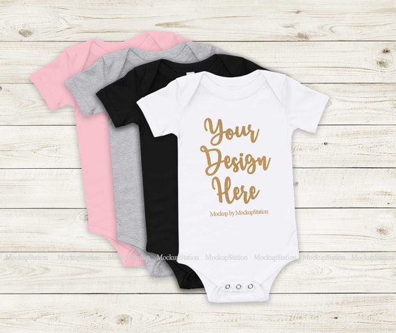 Stacked Baby Bodysuits Mockup Matching Black White Blank Etsy