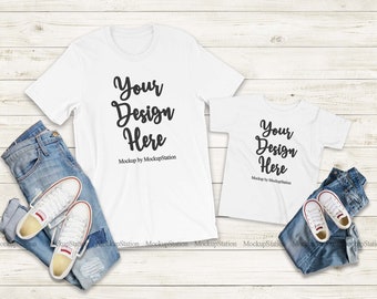 Maqueta de camiseta blanca de mamá y yo, maqueta de camisetas familiares a juego, camisa de niños pequeños de padres unisex