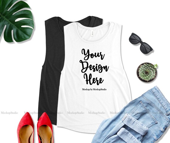 Black White Two Tank Top Mockups Double Color Bella Canvas Etsy