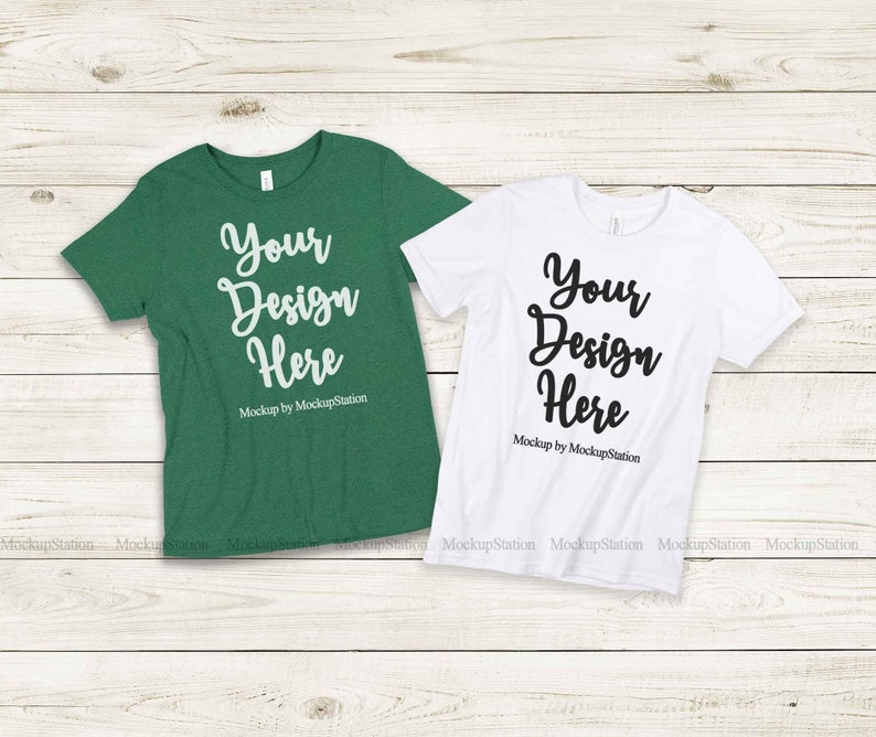 Download Two Unisex Youth Teen Double Tee Mock Up Matching Bella Canvas 3001y Heather Grass Green White Tshirts Mockup Art Collectibles Prints Delage Com Br