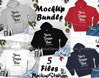 Gildan 18500 Hoodie Mockup Bundle, 5 Colors, Flat Lay (Digital Download)