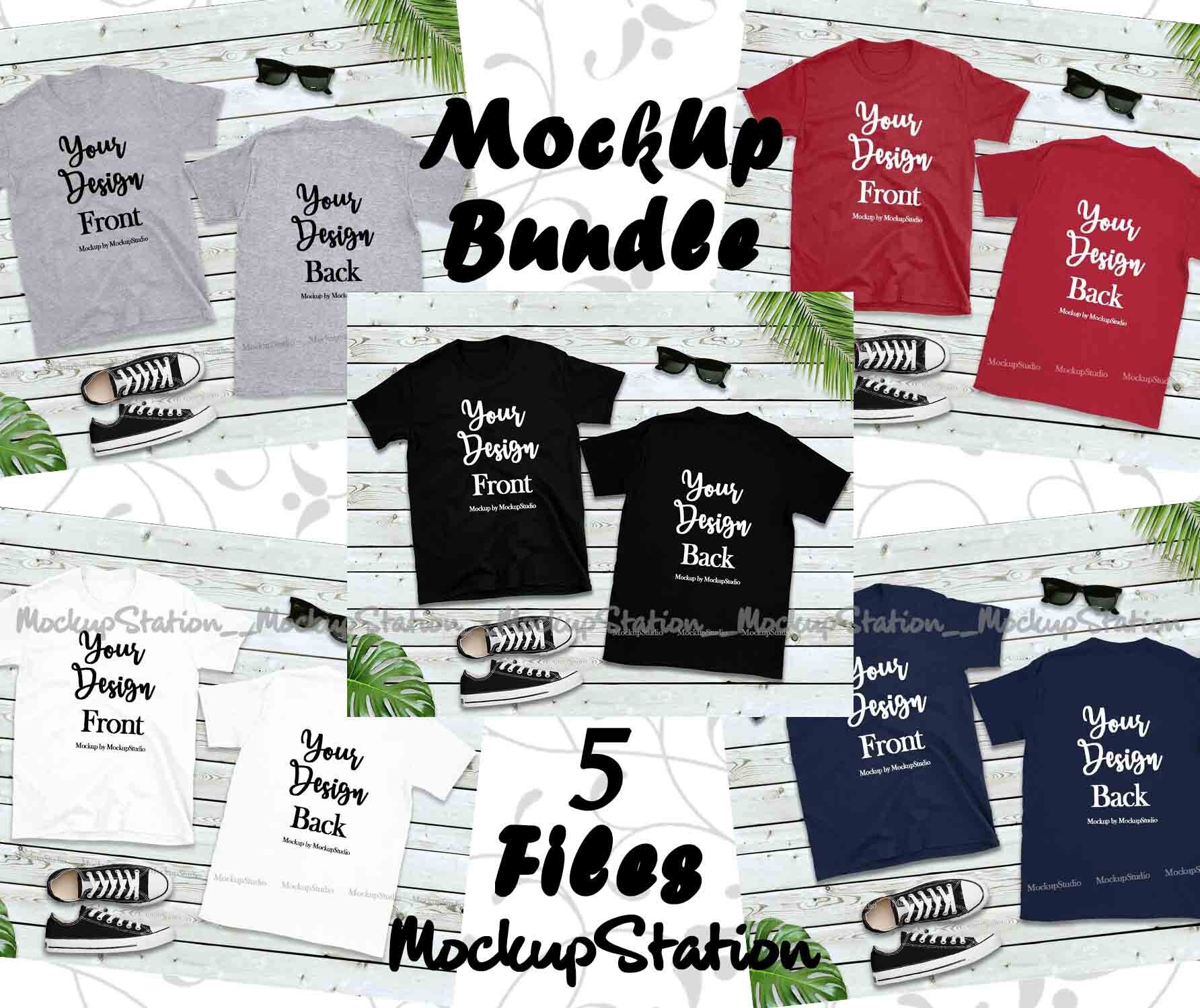 Download Front Back Blank Tshirt Mockup Bundle 5 Colors Gildan 64000 Etsy