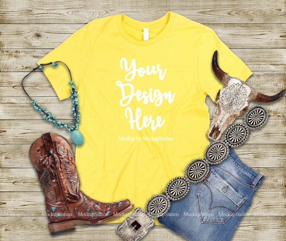 Western Bella Canvas 3001 Tshirt Mockup Southern Yellow Shirt Etsy