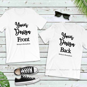 White Front & Back Tshirt Mockup, Double Side Shirt Mock Up, Unisex Women Youth Tee