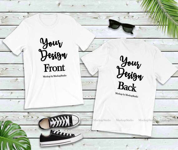 White Front Back Tshirt Mockup Double Side Blank Bella Etsy