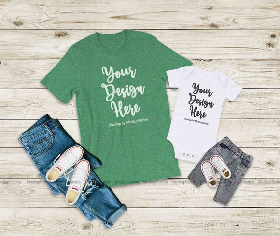 Bella Canvas 3001 100b Mommy And Me Heather Grass Green Tshirt Etsy