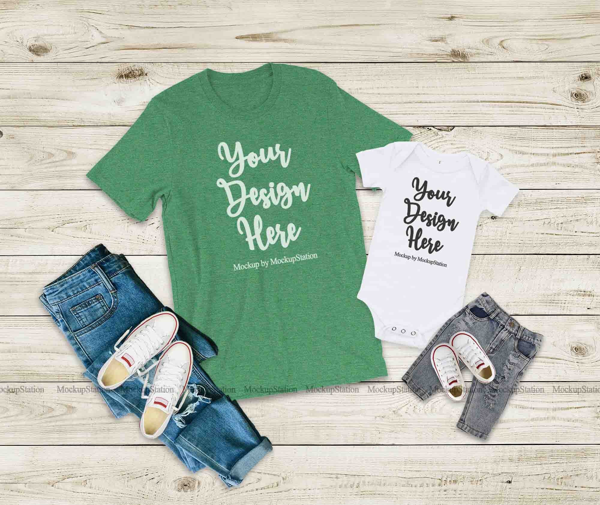 Bella Canvas 3001 100b Mommy And Me Heather Grass Green Tshirt Etsy