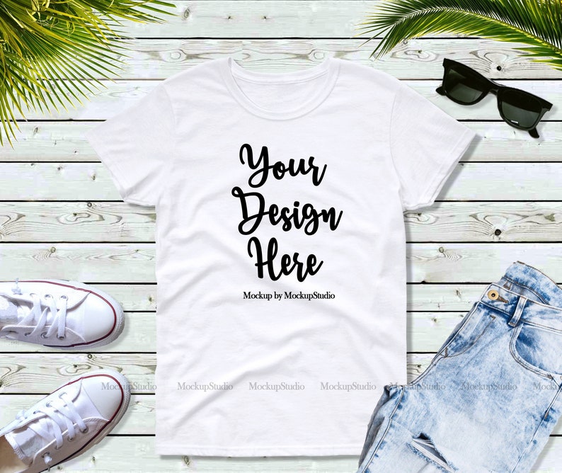 Download White T-Shirt Mockup Gildan 5000 Tshirt Flat Lay Styled | Etsy