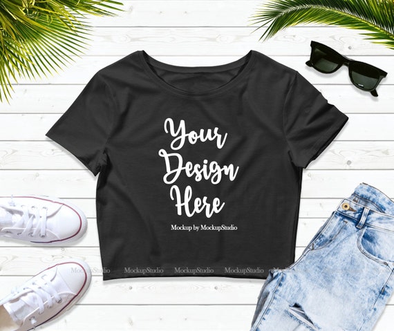Download Crop Top Mock Up Bella Canvas Crop Top Black Women Tshirt Etsy