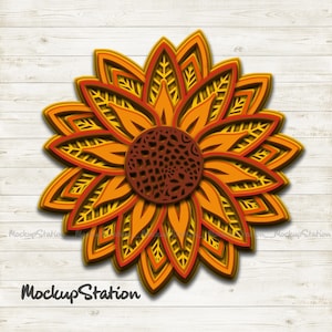 Sunflower 3D Mandala SVG, Flower Layered Design PNG Cut File Digital Template Download