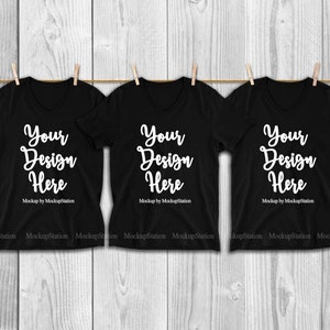 3 noir assorti T-Shirts maquette, Cousins frères et sœurs meilleurs amis noir chemises blanc plat Lay Mock Up, groupe Bella toile 3005 v affichage