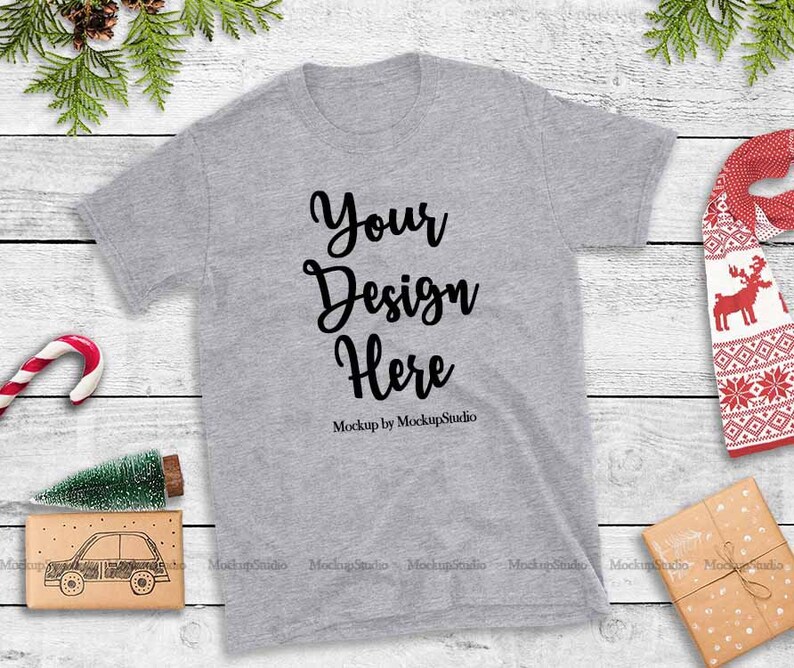 Download Christmas T-Shirt Mock Up Gildan Heather Grey 64000 Tshirt | Etsy