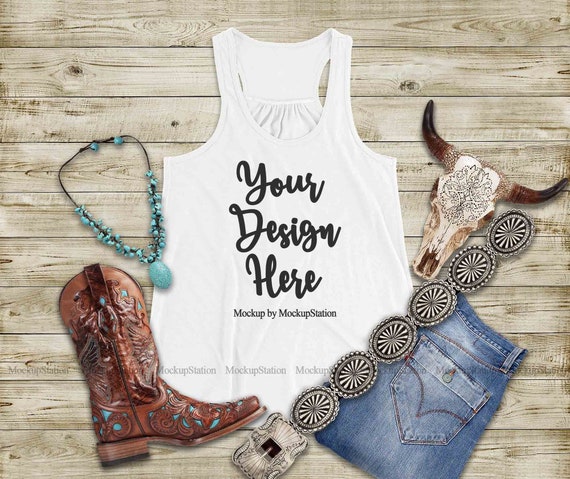 Western White Tank Top Mock Up Southern Bella Canvas 8800 Etsy