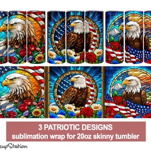 Patriotic American Eagle Tumbler PNG Bundle | USA Tumbler Wrap | Sublimation Design for 20oz Skinny Digital Download
