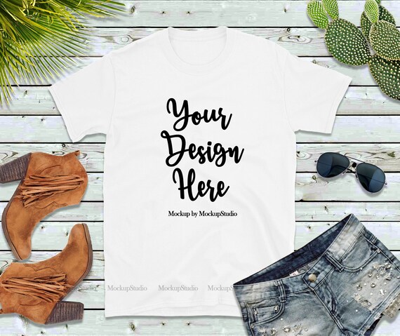 Download Gildan 64000 White Blank Tshirt Mockup Styled T Shirt Flat Etsy