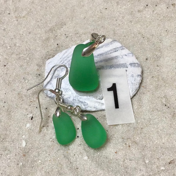 Sea glass pendants & earrings in sterling. Purchase as a set of separate. Pendant on 22” figaro chain.