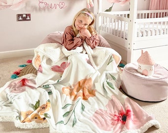 Sherpa Fleece Floral Print  | Soft, Warm Blanket for Adults & Kids | Living Room, Bedroom Throw | Machine Washable | 140 x 170 cm