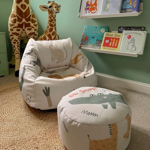 Printed Safari Friends Kids Snuggle Chair Toddler Beanbag, Arrives Pre-Filled Machine Washable, Wipe Clean 46 L x 48 W x 50 H cm image 5