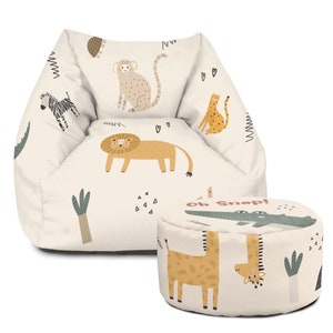 Printed Safari Friends Kids Snuggle Chair Toddler Beanbag, Arrives Pre-Filled Machine Washable, Wipe Clean 46 L x 48 W x 50 H cm image 7